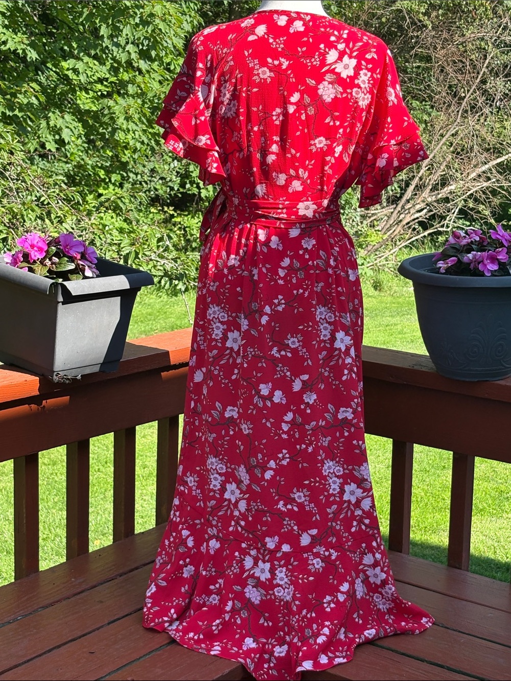NWOT Max Studio Red, Cream, Pink & Brown wrap dress. Absolutely no flaws. - Picture 3 of 10